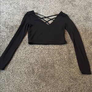 Forever 21 Black Cut Out Crop Blouse